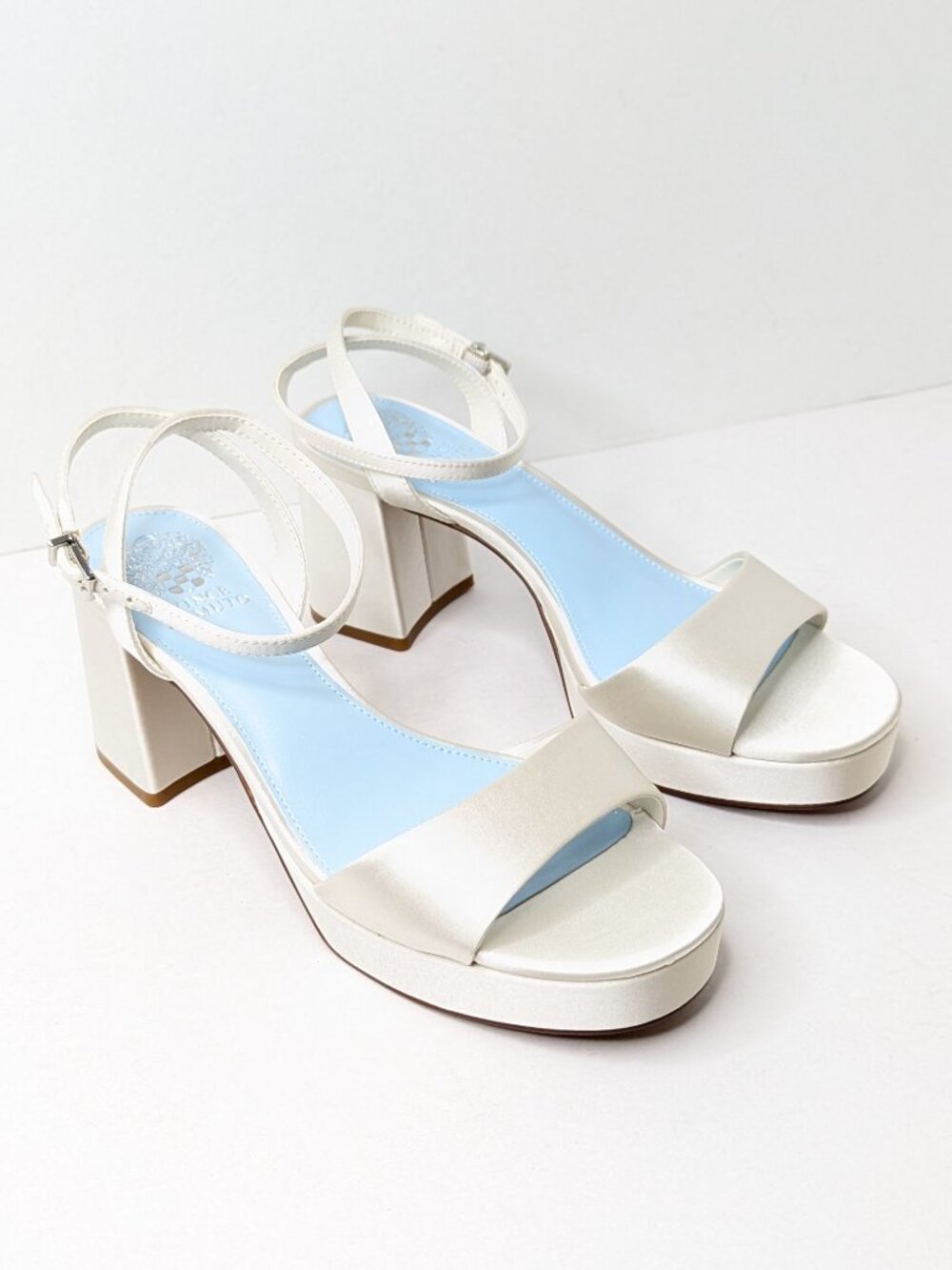 Vince Camuto Pendreya Platform Heeled Sandals Milk Satin Womens 8